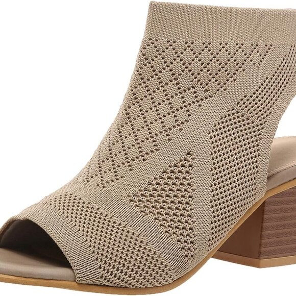 Women Peep Toe Booties Knit Cutout Chunky Block Heel Fashion Shoes US5-11